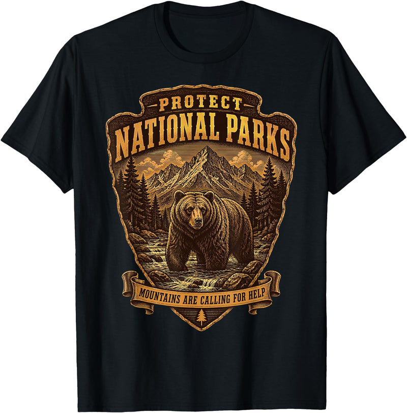 National Parks Conservation Co Protect National Parks Bear Vintage Arrowhead Badge Apparel T-Shirt - Black