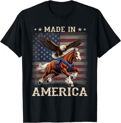 Made In America Patriotic Tees Made in America Western Horse Eagle USA Flag T-Shirt