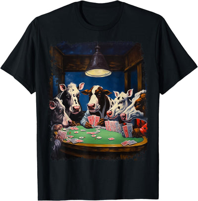 Noah Friends Playing Card Pop Art Gambling Cows Playing T-Shirt