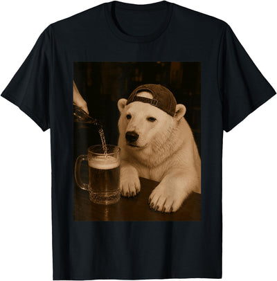 Polar Bear Funny Drinking Beer Meme T-Shirt