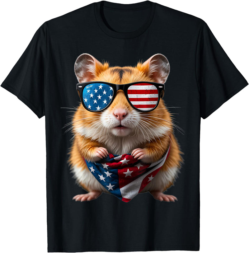 Hamster 4th Of July American Independence Day USA Patriotic T-Shirt - Black