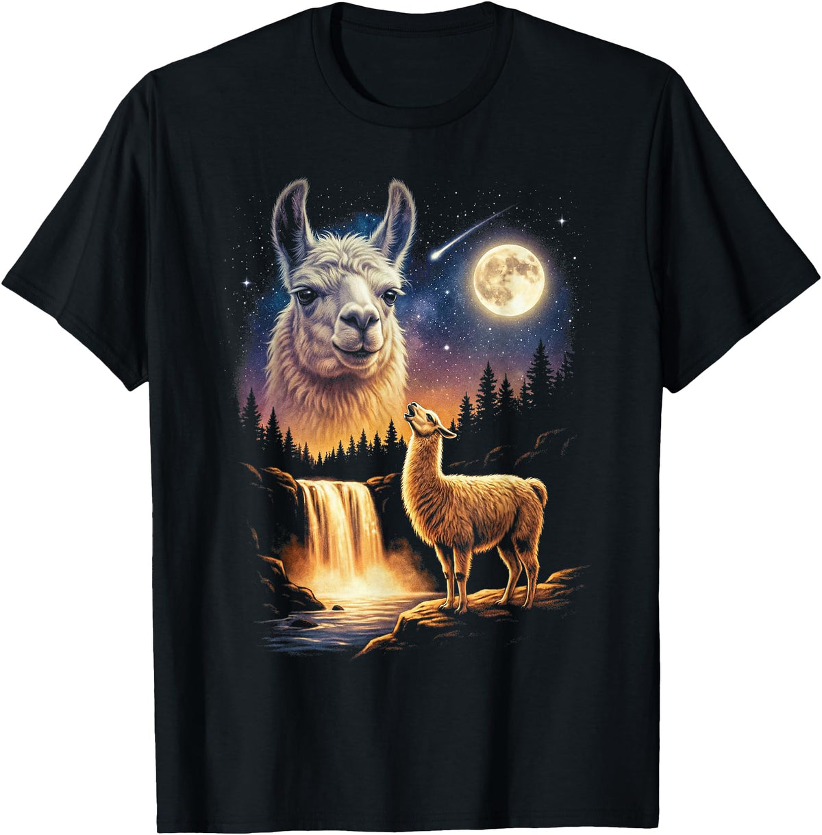 Vintage 90s Graphic Llama Howling to The Moon Llama Howling to The Moon Weird Meme Funny 90's Llama Alpaca T-Shirt - As Pictured