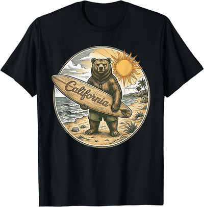 Vintage California Surf Bear Beach Retro Coastal Summer T-Shirt
