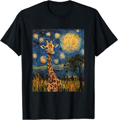 Giraffe Africa Van Gogh Style Starry Night Cute Graphic T-Shirt
