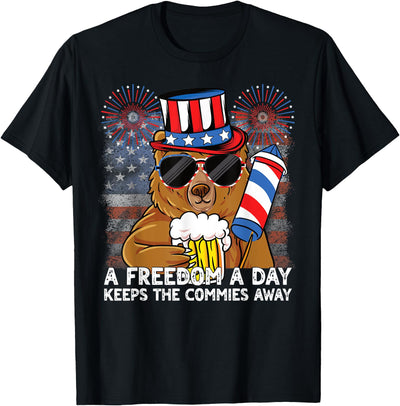A Freedom a Day Keeps the Commies Away 4th of July Bear Women Men T-Shirt