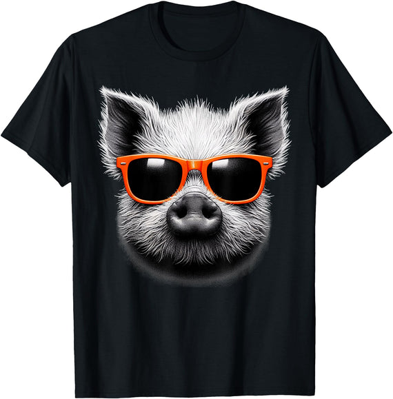 Cool Pig Love Graphic Art Cool Pig Wearing Sunglasses Graphic Art T-Shirt - Black