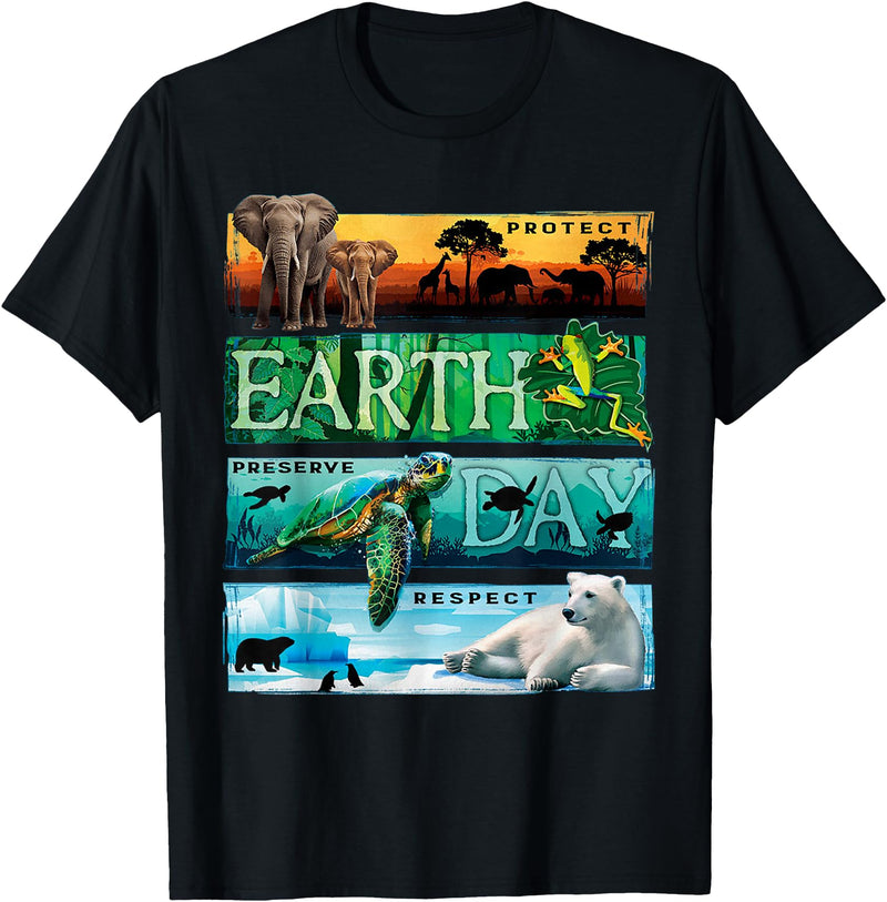 Protect Preserve Respect Earth Day T-Shirt - Black