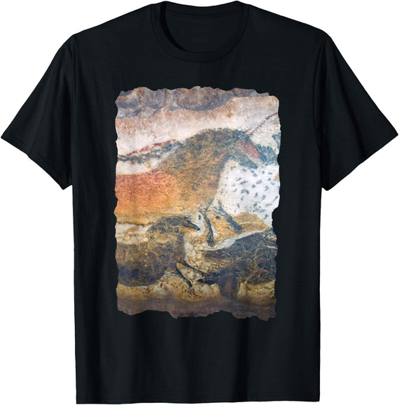 Cave Painting Prehistoric Art Horses Cave Painting Shirt Prehistoric Art Horses in Lascaux Cave T-Shirt - Black