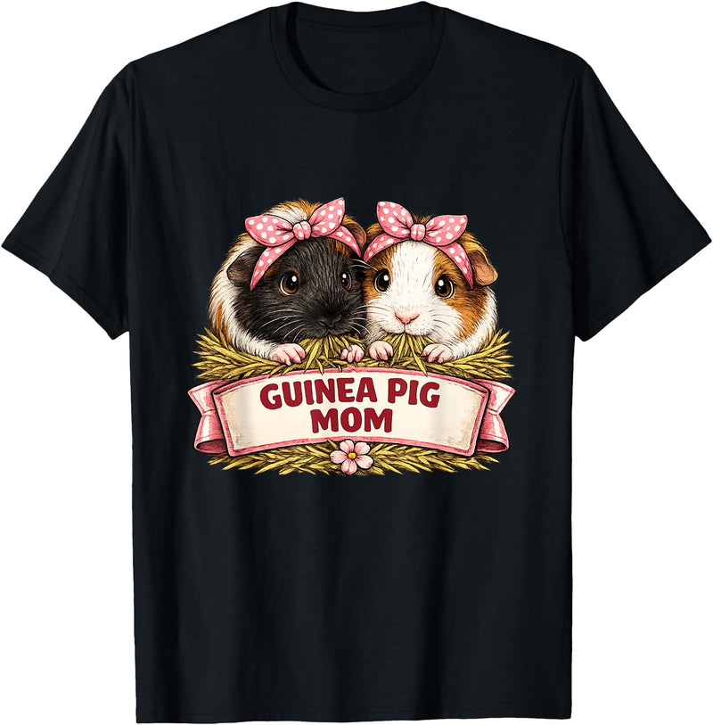 Cute Guinea Pig Mom Cavy Lover Apparel Co Guinea Pig Mom T-Shirt - Black