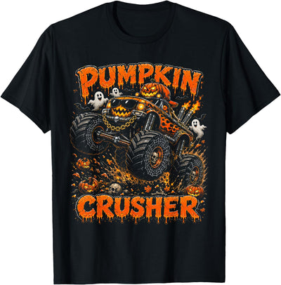 Pumpkin Crusher Kids Halloween Monster Truck Pumpkin Crusher Monster Truck Ghosts Halloween Boys T-Shirt