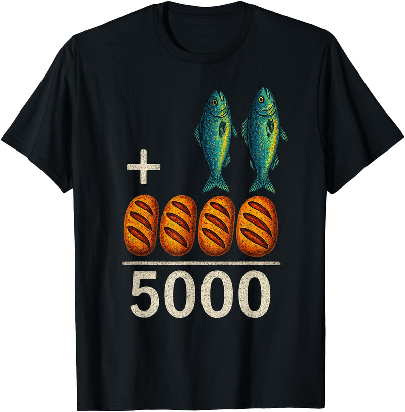 Happy Dawg - Merch 2 Fishes 5 Breads Jesus Feeds The 5000 Christian Bible T-Shirt - Black