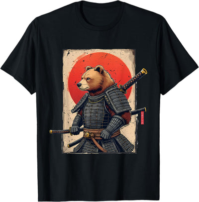 Samurai Brown Bear Ukiyo-e Ink Warrior Art Japanese Bear Art T-Shirt