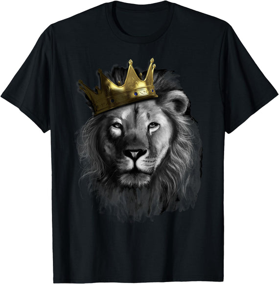 Trendy Apparel King Lion With Crown Street Art T-Shirt - Black