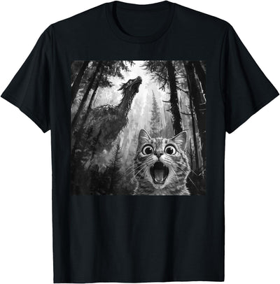 Cat Selfie With Dragon Funny Apparel Black Cat Selfie with Dragon Funny T-Shirt