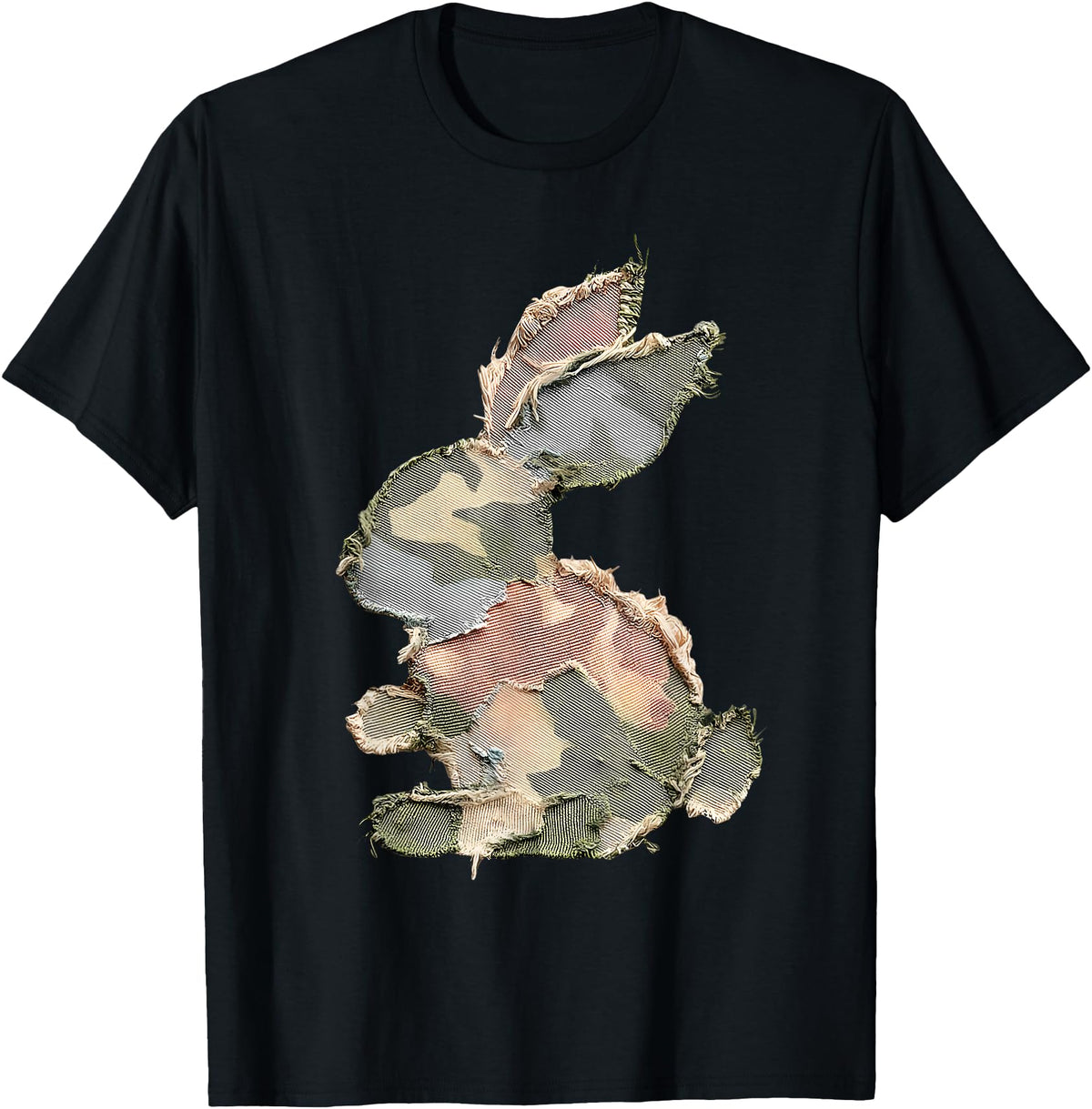 Funny Bunny Crochet Patchwork Camo Rabbit Happy Easter Day T-Shirt in Black