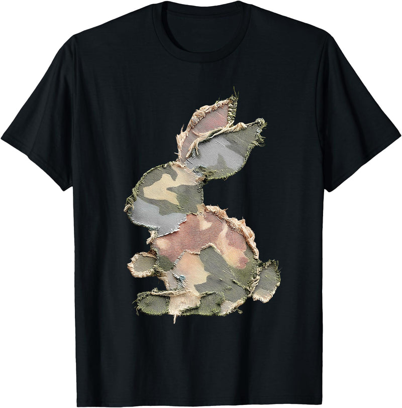 Funny Bunny Crochet Patchwork Camo Rabbit Happy Easter Day T-Shirt in Black