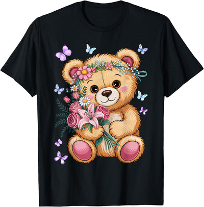 Cool Crowned Teddy Bear for Flowers Lovers T-Shirt