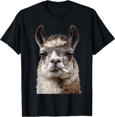 FunWearVM Funny Smoking Llama Cool Animal Lover with Attitude T-Shirt
