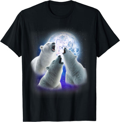 3 Polar Bears Howling At The Moon Funny Polar Bear Lover T-Shirt