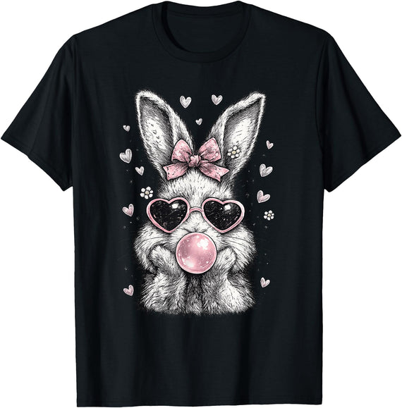 Cute Easter Bunny for Women Pink Rabbit Coquette Girly T-Shirt in Black