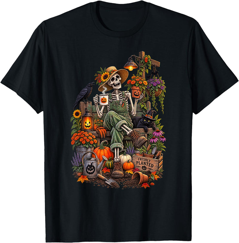 Halloween Gardening Lover Apparel & Gifts Outlet Freshly Planted Skeleton Gardener Halloween T-Shirt - Black