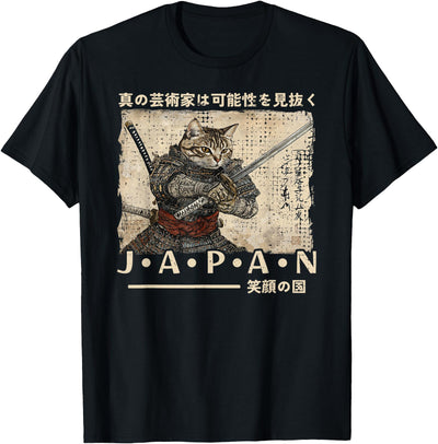 Japanese Ukiyo-e Tees Samurai Cat Traditional Japanese Woodblock Ukiyo-e Anime T-Shirt