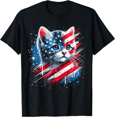 Celebrate national holidays DESIGN BY TEERA Patriotic kitten or American flag inspired cat T-Shirt