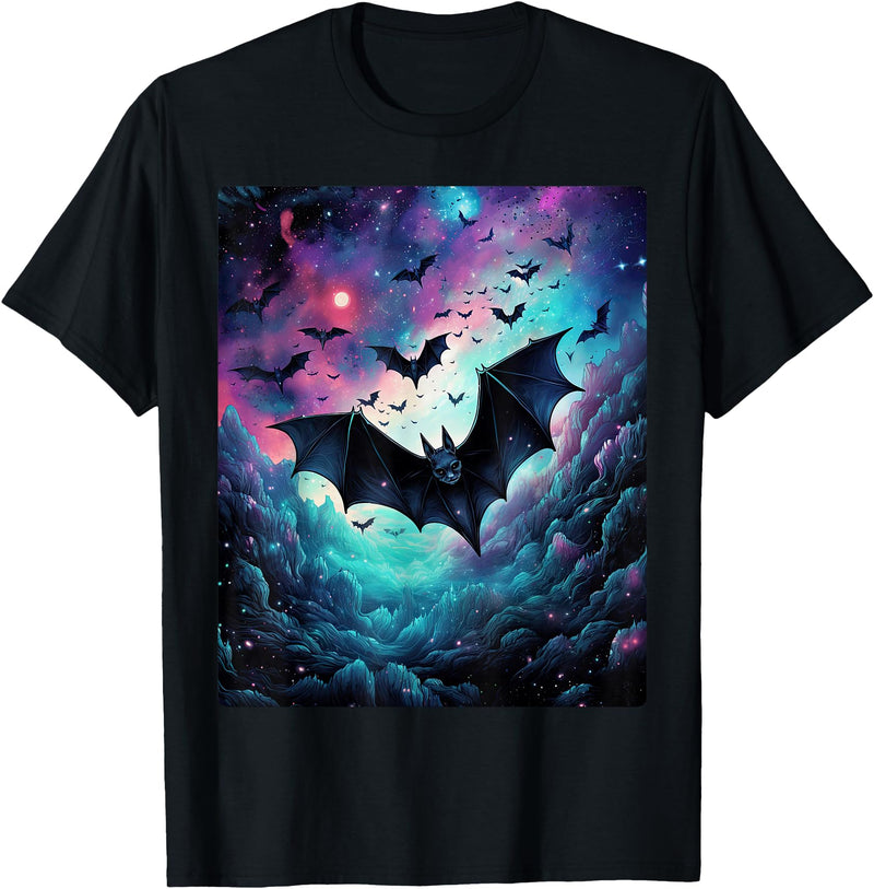castle bat and halloween designs gothic bat spooky bats pattern moon night T-Shirt - Black