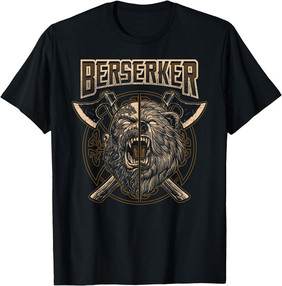 Nordic Valhalla Berserker Viking Bear Warrior Viking Berserker Norse Scandinavian Pagan Bear Warrior T-Shirt - Black