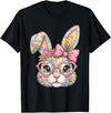 Floral Bunny Rabbit Girl Teens T-Shirt in Black