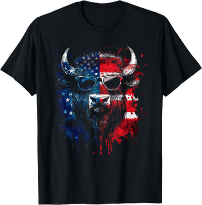 Cow Patriotic Bison American Flag Buffalo 4th of July Animal T-Shirt