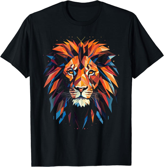 Cool Lions, Astrology And Horoscope Designs Lion Colourful Lion from Africa King of Animals Polygon T-Shirt - Black