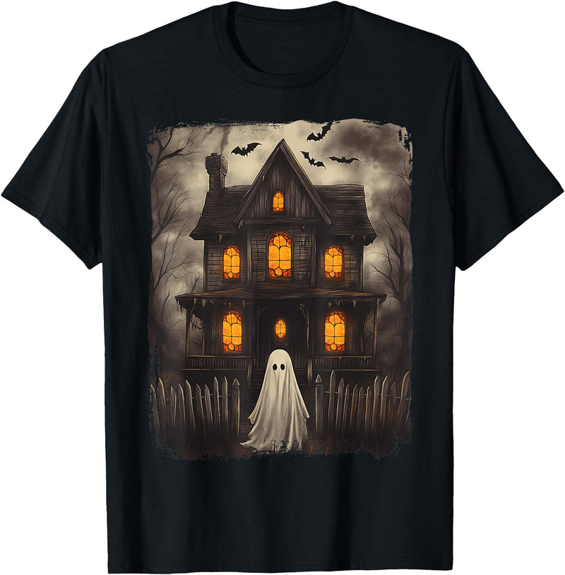 Vintage Haunted House Ghost Halloween Costumes Vintage Ghost Haunted House Scary Halloween Costume Spooky T-Shirt - Black