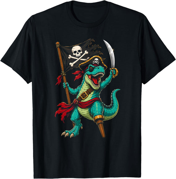 Happy Pirate Apparel Boys Kids Halloween Costume Pirate Dinosaur T Rex Funny Halloween Boys Kids T-Shirt - Black
