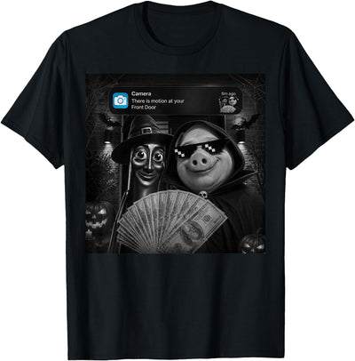 Funny Tung Tung Sahur and John Pork Brainrot Meme Tung Sahur John Pork Motion at Your Front Door Halloween T-Shirt