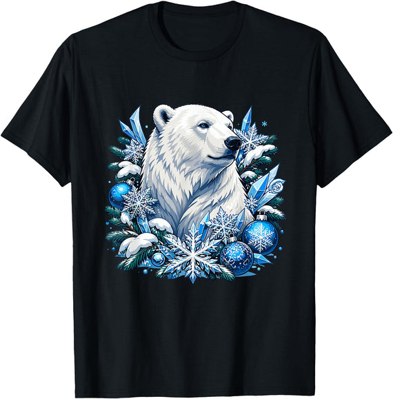 Arctic Polar Bear Snowflake Winter Christmas Christmas Polar Bear Snowflakes Winter Ornaments T-Shirt - Black