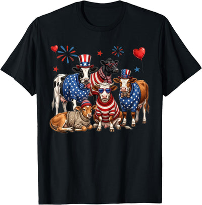 Fourth of July Patriotic Usa Highland Cow Costume Red White T-Shirt