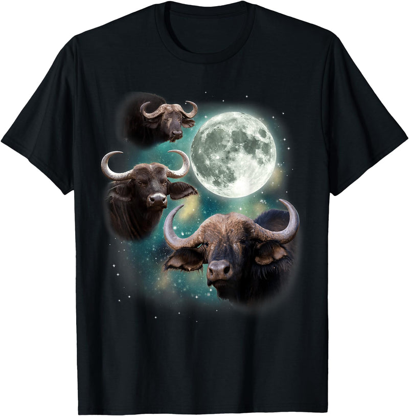 MagicMoon Three Water Buffaloes Moon | 3 Wild Buffaloes Howling Meme T-Shirt - As Pictured