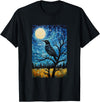 Bird Designs. Magpie Crow Raven Bird Van Gogh Style Starry Night Graphic T-Shirt - Black