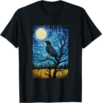 Bird Designs. Magpie Crow Raven Bird Van Gogh Style Starry Night Graphic T-Shirt