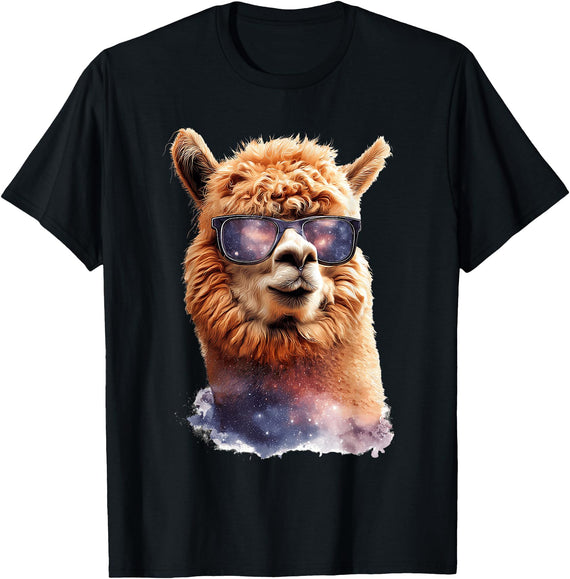 Funny Llama Lover Graphics Alpaca with Sunglasses Animal Art Graphic Funny Llama T-Shirt - Black