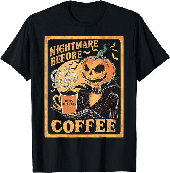 Spooky Skull Coffee Lovers Halloween Party Pumpkin Nightmare Before Coffee Christmas Skeleton Funny Halloween T-Shirt - As