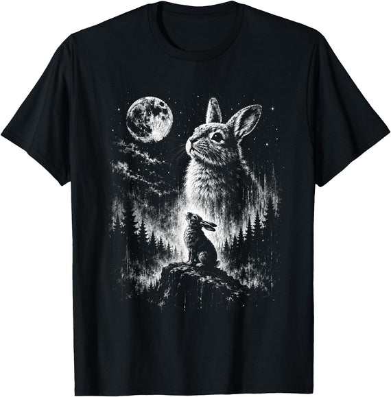 Bunny Rabbit Howling to the Moon Bunny Howl At T-Shirt in Black