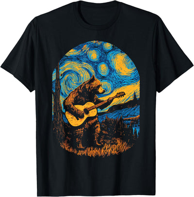 Grizzly Bear Blues Guitarist Starry Night Musician Music T-Shirt