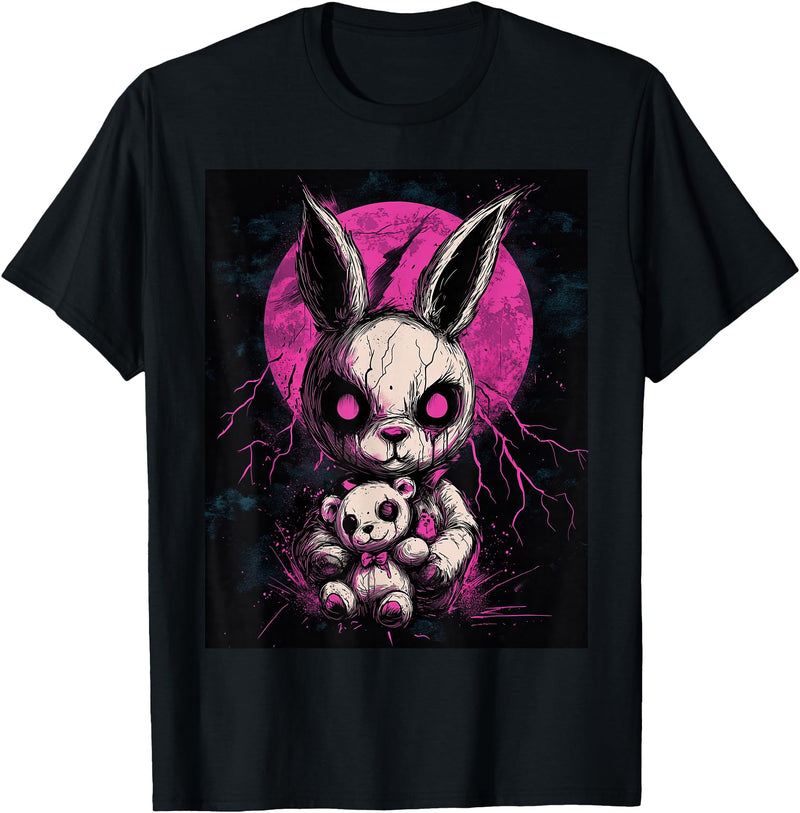 Anime Rabbit Goth Teddy Bear Gothic Anime Bunny T-Shirt in Black