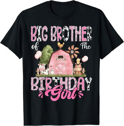 Big Brother of the Birthday Girl 1st Birthday Pink Cow Farm T-Shirt