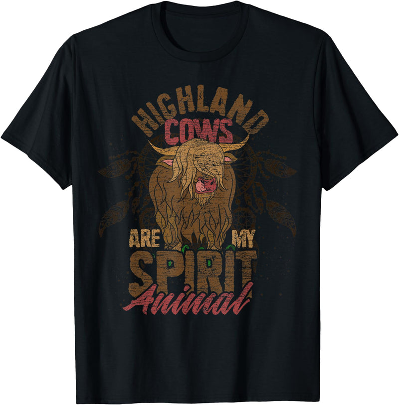 Highland Cow Animal Gifts Highland Cows Are My Spirit Animal Funny Highland Cow T-Shirt - Black