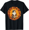 Calico Cat Autumn Fall Halloween Decor Apparel Calico Cat Autumn Leaves Wreath Cozy Fall Halloween T-Shirt - Black