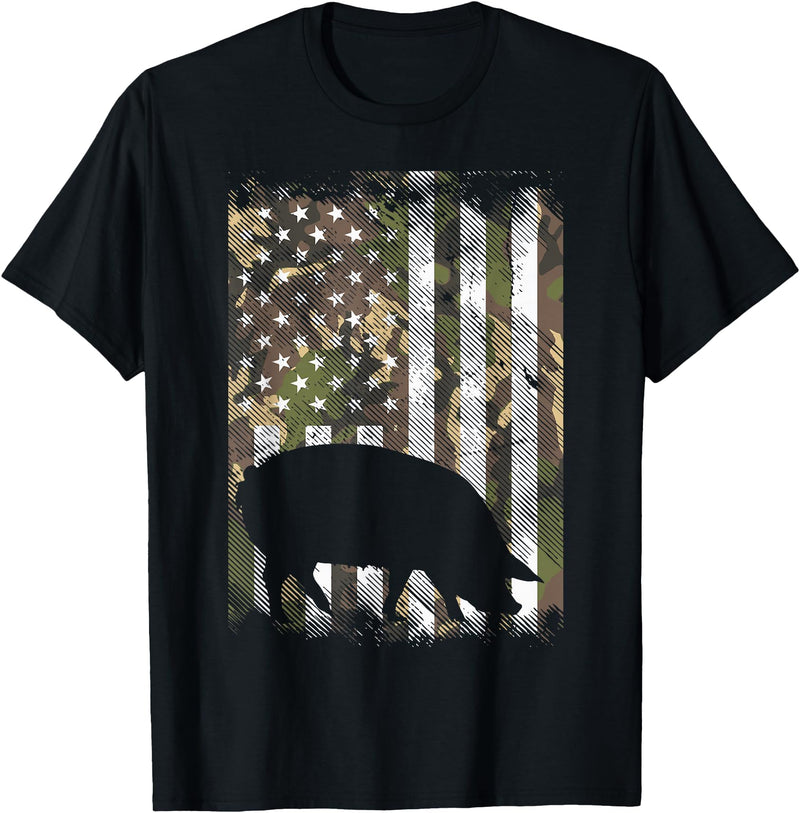 BoredKoalas Farming Farm Shirts Farmer Gifts Camo US Flag Pig Vintage Farm Animal Patriotic Farmer Gift T-Shirt - Black