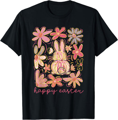 Floral Bunny Silhouette Happy Easter T-Shirt